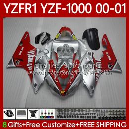 Motorcycle Bodys For YAMAHA YZF-R1 YZF-1000 YZF R 1 1000 CC 00-03 Bodywork 83No.18 YZF R1 1000CC YZFR1 00 01 02 03 YZF1000 2000 2001 2002 2003 OEM Fairing Kit red silvery blk