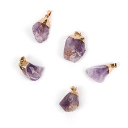 Irregular Natural Purple Crystal Stone Pendant Necklaces With Chain For Women Girl Party Club Energy Gold Plated Jewellery