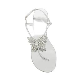 Shining Diamond thong Sandal bridal butterfly nice wedding holiday shoes silver rhinestone crystal women beach sandals