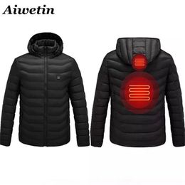 Men Heated Jackets Outdoor Parkas Coat USB Electric Battery Long Sleeves Heating Hooded Jackets Warm Winter Thermal Clothing 201114