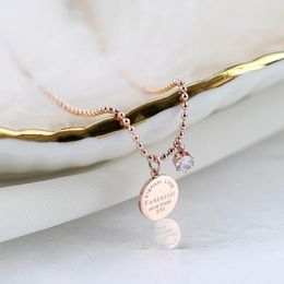 Yun Ruo Rose Gold Fashion Zircon Letters Carved Pendant Necklace Titanium Steel Jewelry Woman Birthday Present Fade aldrig grossist