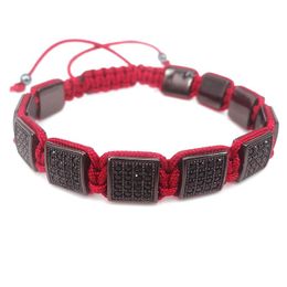 Beaded, Strands Fashion Men Square Bracelets,Micro Pave CZ Box Bracelet With Red Rope Braiding Watch Wild Customised Jewellery
