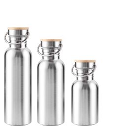 Portable Stainless Steel Water Bottle Bamboo Lid Sports Flasks Leak-proof Travel Cycling Hiking Camping Bottles BPA Free 201105