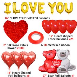 16inch Gold Love Letter Foil Balloons Heart Baloon Hanging Rose Bear Gift for Engagement Wedding Decoration Valentines Day Decor