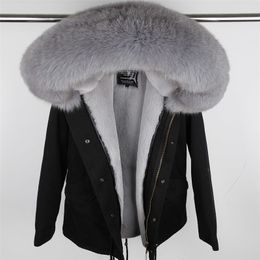 MAO MAO KONG 100% Real Raccoon Fur Collar winter fur coat Women camouflage black parkas & cotton faux fur lining coat jacket LJ201021
