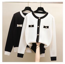 New design women's o-neck long sleeve single breasted Colour block knitted sweater cardigan coat casual loose tops