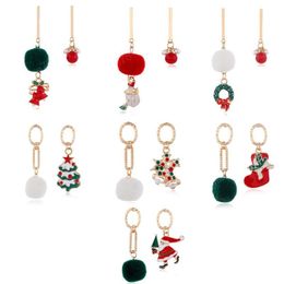 Fashion Lady Christmas Earrings Classic Red Green Fur Ball Garland Snowman Asymmetrical Earrings Simple Alloy Jewellery New Year Gift