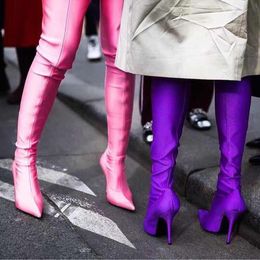 Moda sopra il ginocchio stivali da donna elasticizzati color caramella 2020 nuovi stivali invernali da donna stivali di gomma con plateau stivali neri