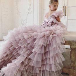 Train Ruffles Long Flower Girls Dresses for Weddings Party Children Images Dress Kids Photoshoot Baby Shower Gowns