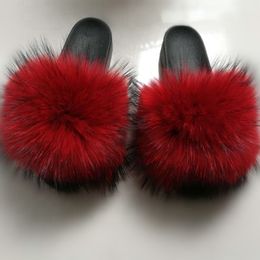 New Fashion Women Raccoon Slippers Real Fur Slides Female Sandals With Hair Home Cute Plush Shoes X1020