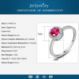 Jellystory 925 Sterling Silver Creative Ruby Rings for Female Wedding Party Round Red Gemstone Ring Jewellery Gift size 6-9 Y200321