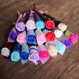 Valentine Day Soap Rose Flower Single Stem Red Pink Blue Purple Rose Wedding Engagement Birthday Rose Flower Gift