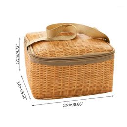 Storage Bags Portable Rattan-like Thickened Insulated Lunch Bag Large Capacity Warm Cooler HX5A