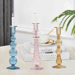 Glass Candle Holder Home Decor Wedding Decoration Home Decoration Accessories European Retro Crystal Candlestick Dropshipping H1222