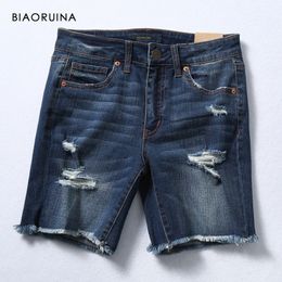 BIAORUINA Women's Wild Washing Bleached Hole Casual Denim Short Female High Waist Summer Fashion Shorts Plus Size T200701