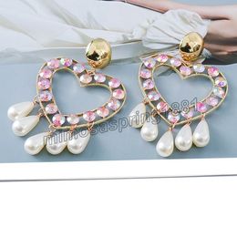 Rhinestone Dangle Drop Pearl Earrings ZA Fashion Trend Pendientes Crystal Earring Jewellery Accessories For Women