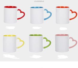 DIY Sublimation 11oz Ceramic Mug with Heart Handle 320ml White Ceramic Cups with Colourful Inner Coating Special Water Bottle SN5114