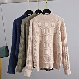 GIGOGOU Fall Winter Oversized Sweater Women Argyle Pullover Sweater Thick Warm Turtleneck Tricot Jumper Top Cable Twist Knitwear LJ201017