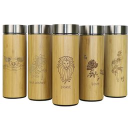 400ml Bamboo Travel Thermos bottles Stainless Steel Water bottle Vacuum Flasks Insulated termos mug tea bardak cup Customised 201109