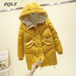 Zqlz Winter Jacket Women Plus Size Slim Hooded Coat Female Thick Down Cotton Padded Long Parkas Mujer Invierno Jackets Outwear 201130