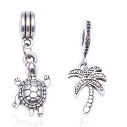 Fits Pandora Sterling Silver Bracelet Turtle Coconut Tree Dangle Beads Charms For European Snake Charm Chain Fashion DIY Jewellery