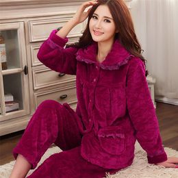 Winter Thick Flannel Women Pyjamas Sets Velvet Autumn Warm Sleepwear Female Pyjamas Homewear Thick Home Suit Y200708