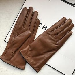 Five Fingers Gloves Women's Autumn Winter Thicken Warm 100% Genuine Leather Glove Female Natural Slim Riding Driving R33321