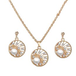 Fashion pearl Flower pendant Necklace gold Jewellery Set for Women Lady Girl Wedding Engagement Party Birthday Gift