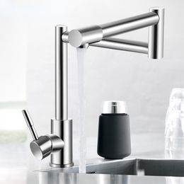 304 Stainless Steel Lead-free Folding Kitchen Faucet Mixer 360 Degree Swivel Single Handle Nickel Kitchen Sink basin Taps