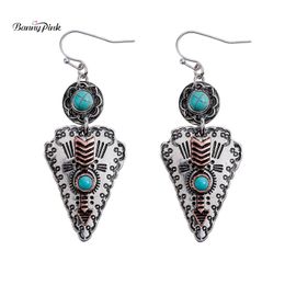 Banny Pink Tribal Turquoises- Stone Dangle Earrings For Women Ethnic Metal Arrow Statement Drop Earrings Vintage Stone