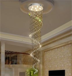 Modern and simple LED crystal chandelier hotel duplex staircase crystal ceiling lamp spiral long hanging wire pendant lamps