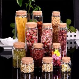 Wide Mouth Glass Storage Bottles with Corks Food Jars Transparent Clear Empty Health and Eco-Friendly Containers