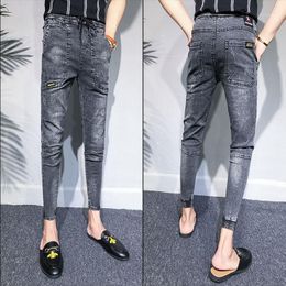 Men's Jeans Fashion 2022 Slim-fit Feet Students Personality Youth Trend Denim Overalls Social Teenagers Ankle Length Pants