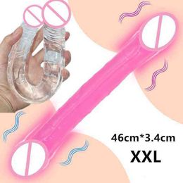 Nxy Sex Products Dildos Jelly Dildo Realistic Penis Double Head Vaginal Anal Plug Toys for Women Masturbator Lesbian Orgasm 1227