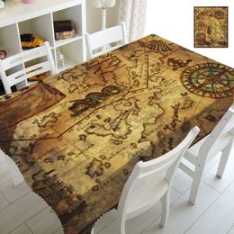 Antique Old Pirate Map Tablecloths for Rectangle Table Cover Mediaeval Compass Vintage Table Cloths Home Decoration Waterproof T200707