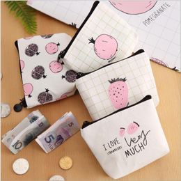 Fresh cotton canvas coin purse mini zipper small square bag student cute coin purse keys bag short wallets