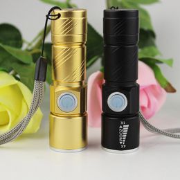 1 Pcs USB Charging Retractable Gold Flashlight LED Strong Light Mini Bicycle Front Light Night Riding Equipment With Retail Box