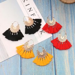 Fashion Women's Tassel Dangle Earrings Geometric Woven Pattern Fan-shaped Alloy Hollow Pendant Earrings Boho Ornament Wedding Jewellery