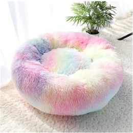 Pet Bed Warm Fleece Round Kennel House Long Plush Winter Pets Dog Beds For Medium Large Dogs Cats Soft Sofa Cushion Mats 201223