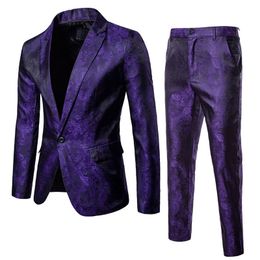 NEW Mens Suit Business Wedding Party Costume Blazer Suit Formal Slim Fit Jacket Coat & Pants 2pcs/Set Pure Color Clothes#Z 201105