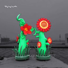 Theme Park Decorative Inflatable Flowers 3m Simulation Plants Red Blow Up Sunflower Balloon For Stage Decoration