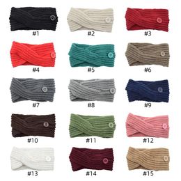 2020 15 Colors Women Girls Headbands Button Knitted Headwrap Hair Bands Women Fashion Crochet Headbands Winter Warm Girls Hair Accessory