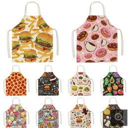 Cute Gourmet Pattern Kitchen Apron Male Burger Fries Pizza Pattern Children's Sleeveless Apron Household Cleaning Tool Fartuchy GC804