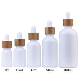15ml 30ml 50ml 100ml Opal White Glass Bottle with Bamboo Dropper 1OZ Bamboo Essential Oil