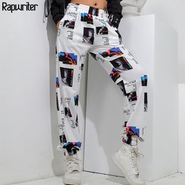 Rapwriter Fashion Printed Baggy Joggers Sweatpants Women Harajuku Stretch High Waist Trousers Streetwear Pants Girl Spring 201109