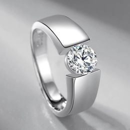 Korean Fashion S925 Silver D Colour Moissanite Diamond Ring Men and Women Couple Opening Adjustable Jewellery Valentine's Day Gift