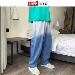 LAPPSTER Men Gradient Harajuku Baggy Jeans 2022 Mens Streetwear Distressed Denim Trousers Male Japan Fashion Black Ripped 0309