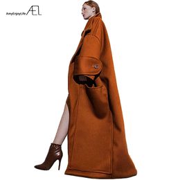 AEL Winter women's Coat plus thick Oversize Big Turndown Collar Woollen Overcoat Hight Quality Female Camel Wool Coat Plus Size LJ201201