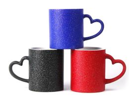 Love Heart Handle Tumblers Cup Lidless Sublimation Blank Black Red Blue Star Mug DIY Colour Changing Ceramic Fashion