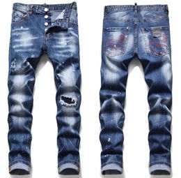 Men Badge Rips Stretch Black Jeans Men's Fashion Slim Fit Washed Motocycle Denim Pants Panelled Hip HOP Trousers 2397